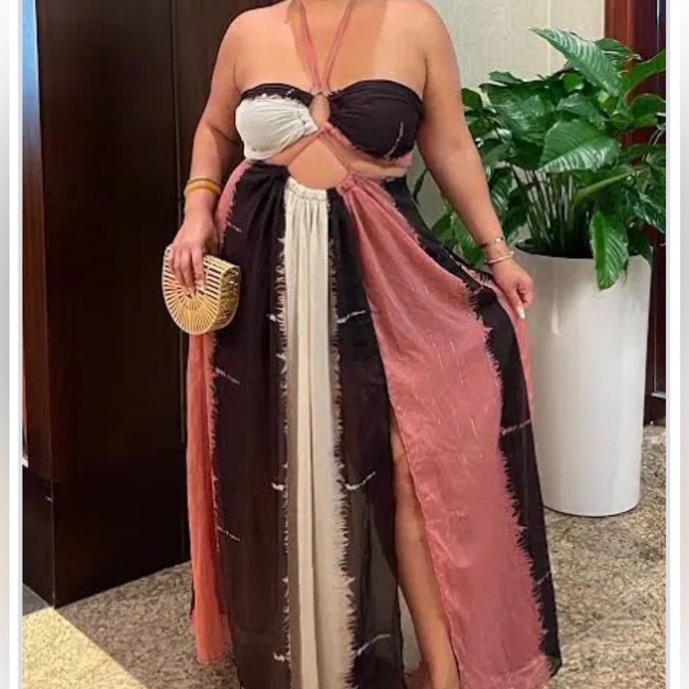 Fashion Nova Elegant Pink and Brown Dress